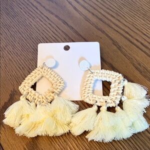 Yellow Tassel Woven Square Drop Earrings